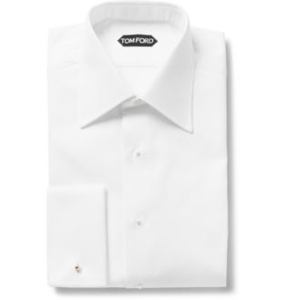 White Slim Fit Bib Front Double Cuff Cotton Tuxedo Shirt