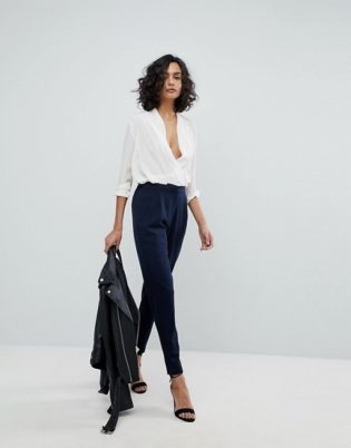 Y.a.s Tailored Pant With Elasticated Waist In Navy
