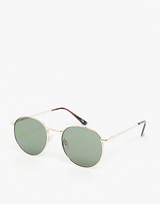 Asos Design 90s Metal Round Sunglasses In Gold With G15 Lens