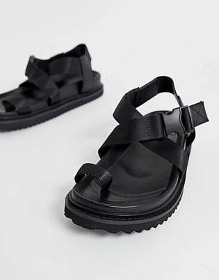 Asos Design Freestyle Toe Loop Sporty Sandals In Black