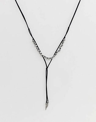Asos Design Bolo Necklace With Skulls In Burnished Silver
