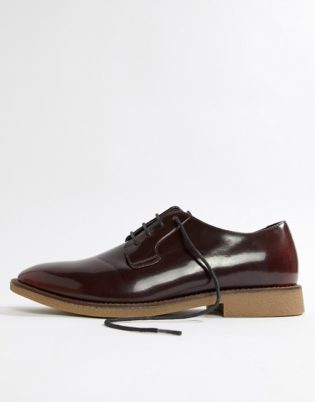Asos Design Lace Up Shoes In Burgundy Faux Leather With Natural Sole