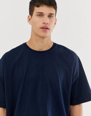 Asos Design Oversized T Shirt With Crew Neck In Navy