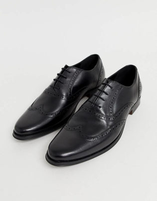 Asos Design Oxford Brogue Shoes In Black Leather