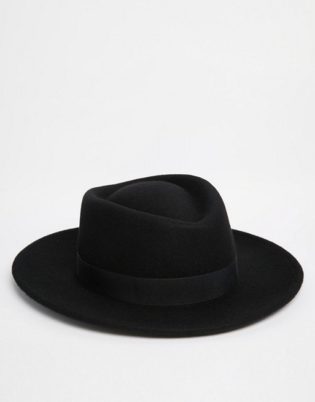 Asos Design Pork Pie Hat In Black With Diamond Crown