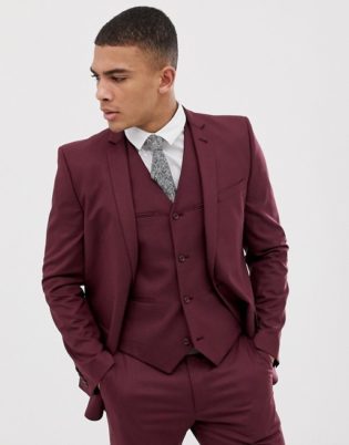 Asos Design Slim Suit Jacket In Light Burgundy