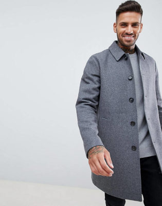 Asos Design Wool Mix Trench Coat In Light Gray