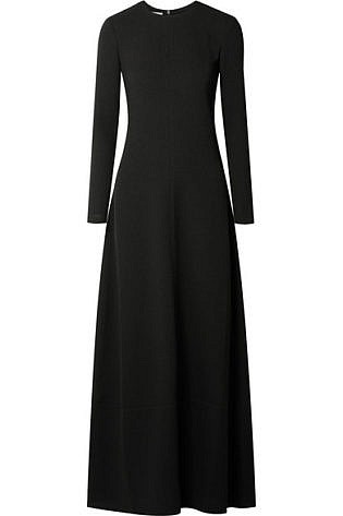 long sleeve black tie gown