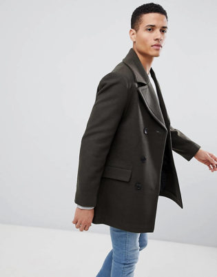 French Connection Wool Blend Double Breasted Pea Coat