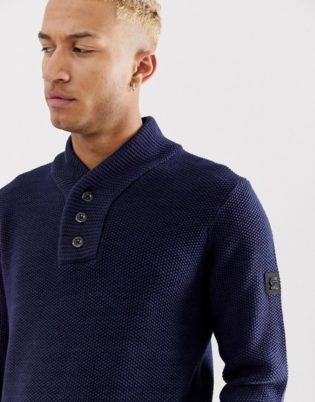 G Star Tain Shawl Neck Knitted Sweater In Navy