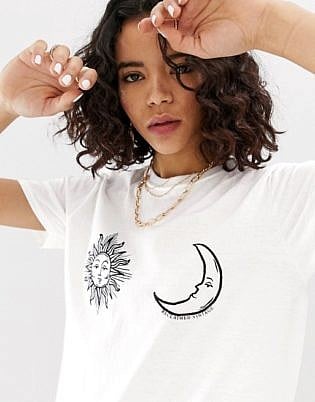 Reclaimed Vintage Inspired Sun And Moon Faces Print In White