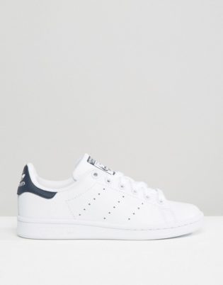 Adidas Originals Stan Smith Leather Sneakers In White And Navy