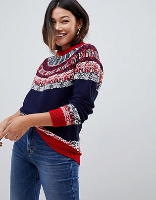 Asos Design Christmas Jumper In Vintage Fairisle