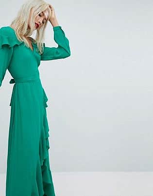 Asos Long Sleeve Ruffle Wrap Maxi Tea Dress