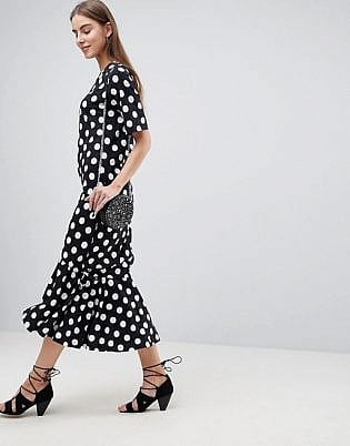Asos Tall Drop Hem Maxi Dress In Polka Dot