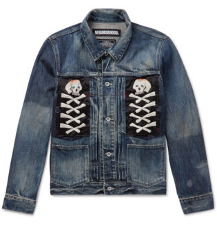 Appliquéd Distressed Denim Jacket
