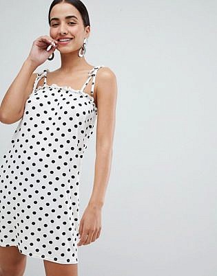 Boohoo Polka Dot Sundress With Tie Straps
