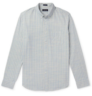 Button Down Collar Striped Cotton Chambray Shirt
