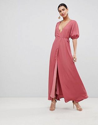 Fashion Union Wrap Front Maxi Dress With Balloon Sleeves