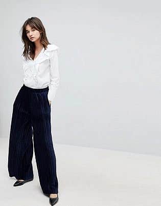 J.o.a High Waist Wide Leg Pants In Pleated Velvet
