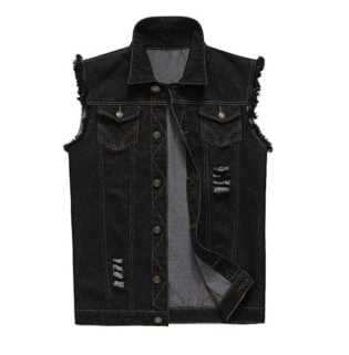 mens black denim jacket with fur collar