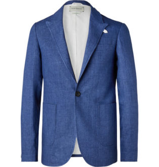 Navy Brookes Slim Fit Unstructured Linen Blazer