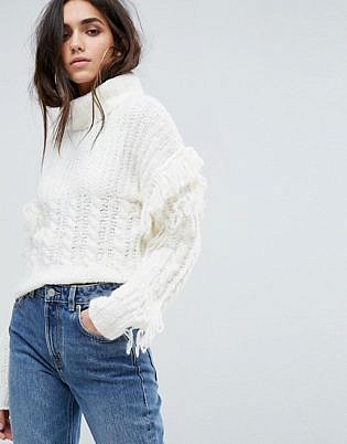 Prettylittlething Roll Neck Fringe Detail Jumper