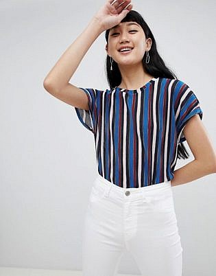 Pull&bear Multi Stripe Top In Blue