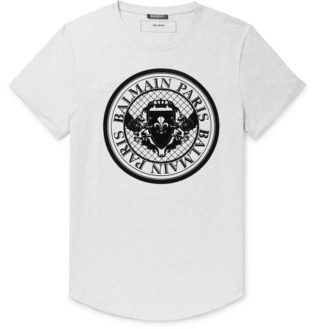 Slim Fit Logo Flocked Mélange Cotton Jersey T Shirt