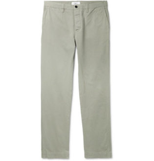 Straight Leg Grey Garment Dyed Cotton Twill Chinos