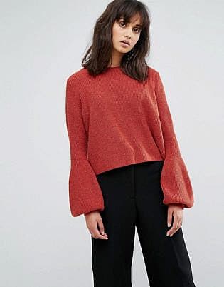 Weekday Crop Knit Jumper With Balloon Sleeve