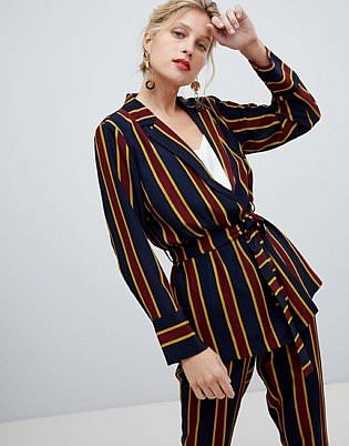 Y.a.s Bold Stripe Tie Waist Blazer