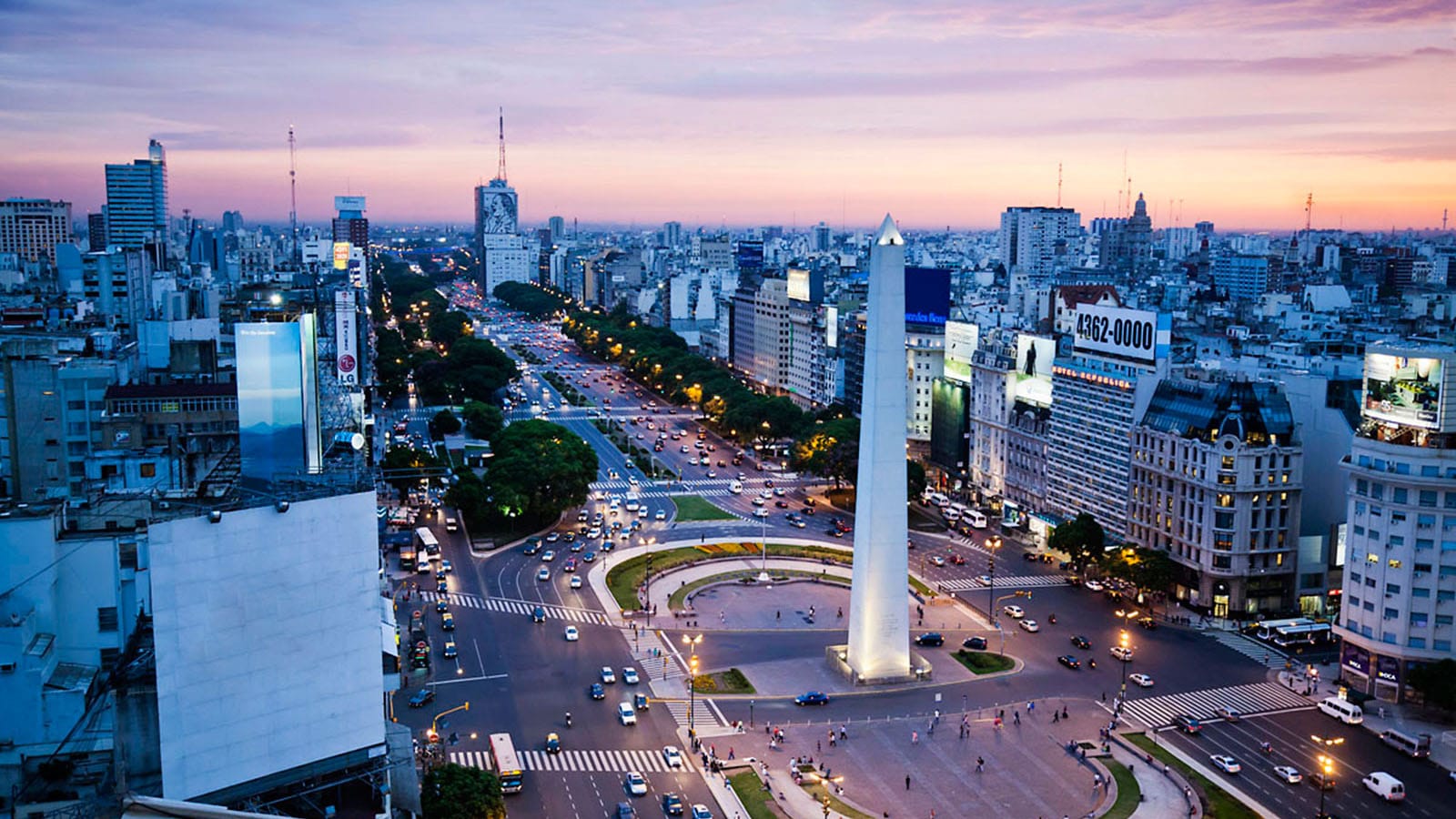 View over Avenida 9 Julio and the obelisk in Plaza Republica:: Buenos Aires:: Argentina.