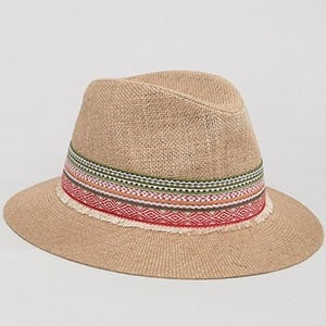 ASOS Straw Fedora Hat With Festival Unfinished Band