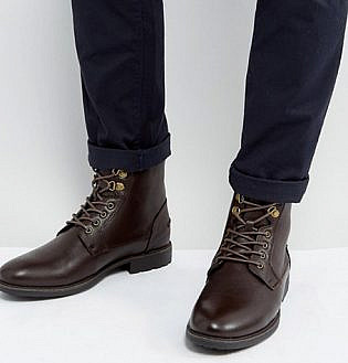 Asos Work Boots In Brown Faux Leather