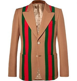 Camel Striped Wool And Silk Blend Crepe Suit Jacket