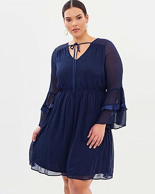 Crinkle Dress With Satin Trims