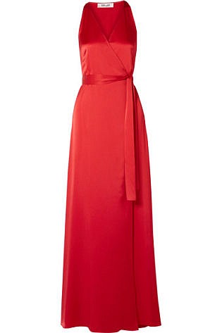 Diane Von Furstenberg Silk Satin Wrap Maxi Dress