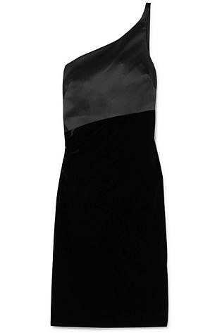 Giorgio Armani One Shoulder Stretch Satin And Stretch Velvet Dress