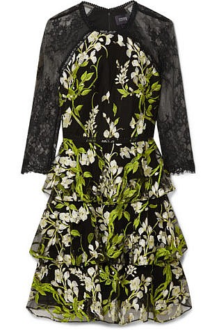 Marchesa Notte Tiered Embroidered Tulle And Lace Mini Dress