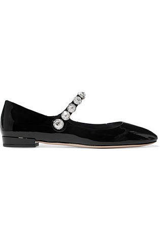 Miu Miu Crystal Embellished Patent Leather Ballet Flats