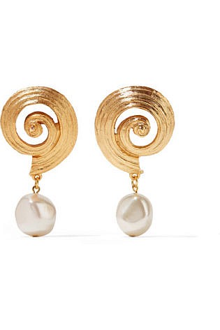 Oscar De La Renta Gold Plated Faux Pearl Clip Earrings