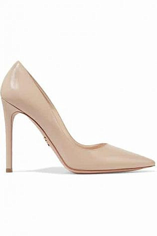 PRADA Glossed textured-leather pumps