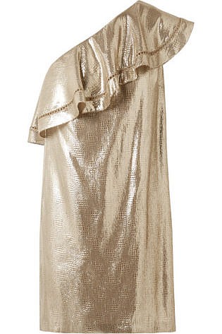 Rachel Zoe Marina Ruffled One Shoulder Metallic Silk Blend Jacquard Mini Dress