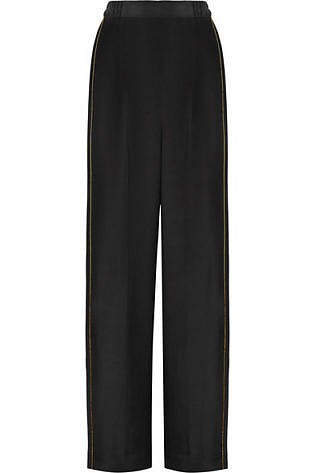 Stella Mccartney Metallic Trimmed Silk Crepe De Chine Wide Leg Pants