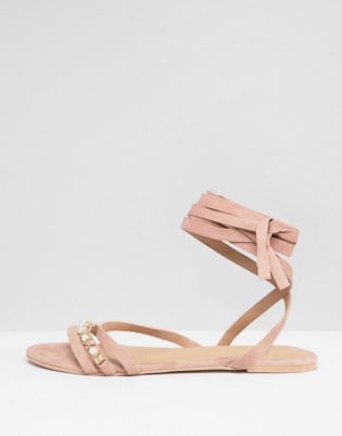 Asos Design Fascination Leather Embellished Flat Sandals