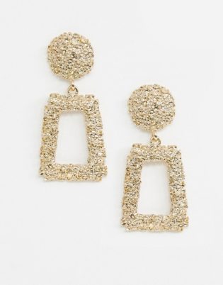 Asos Design Earrings In Square Shape In Gold