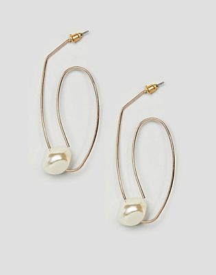 Asos Design Earrings In Swirl Shape With Faux Freshwater Pearl In Gold