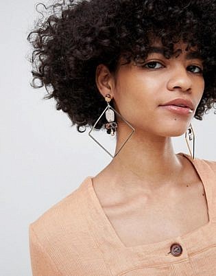 Asos Design Statement Earrings With Resin And Diamond Hoop Design In Gold