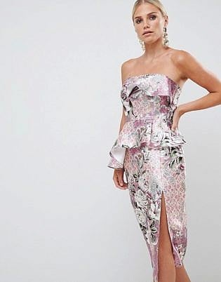 Asos Design Structured Bandeau Midi Dress In Wallpaper Floral Print